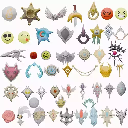 50 Low-Poly Brooch Models Cloth Accessories