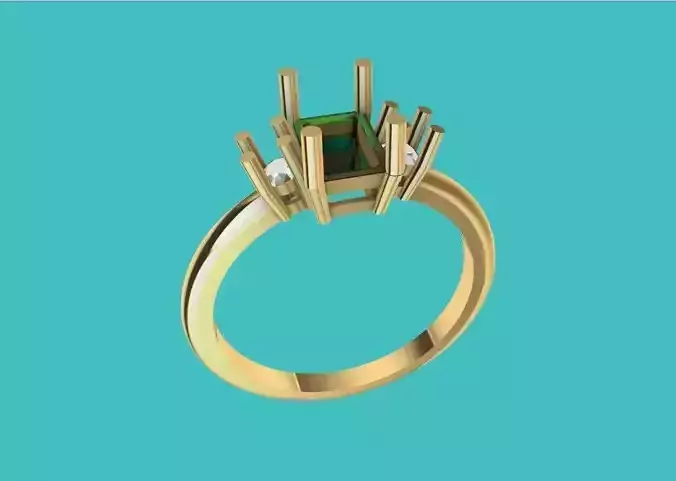 Emerald ring with diamonds render for 3D printing