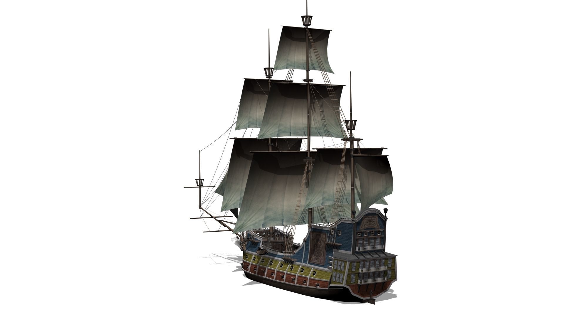 Galleon Low-poly 3D model_4