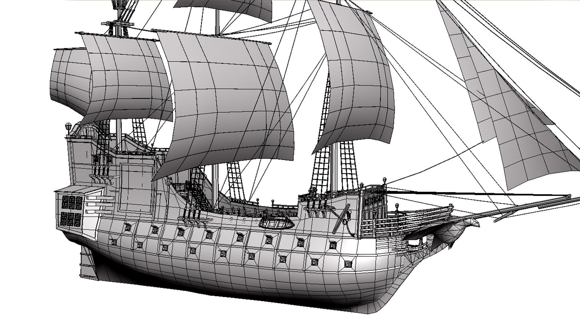 Galleon Low-poly 3D model_11