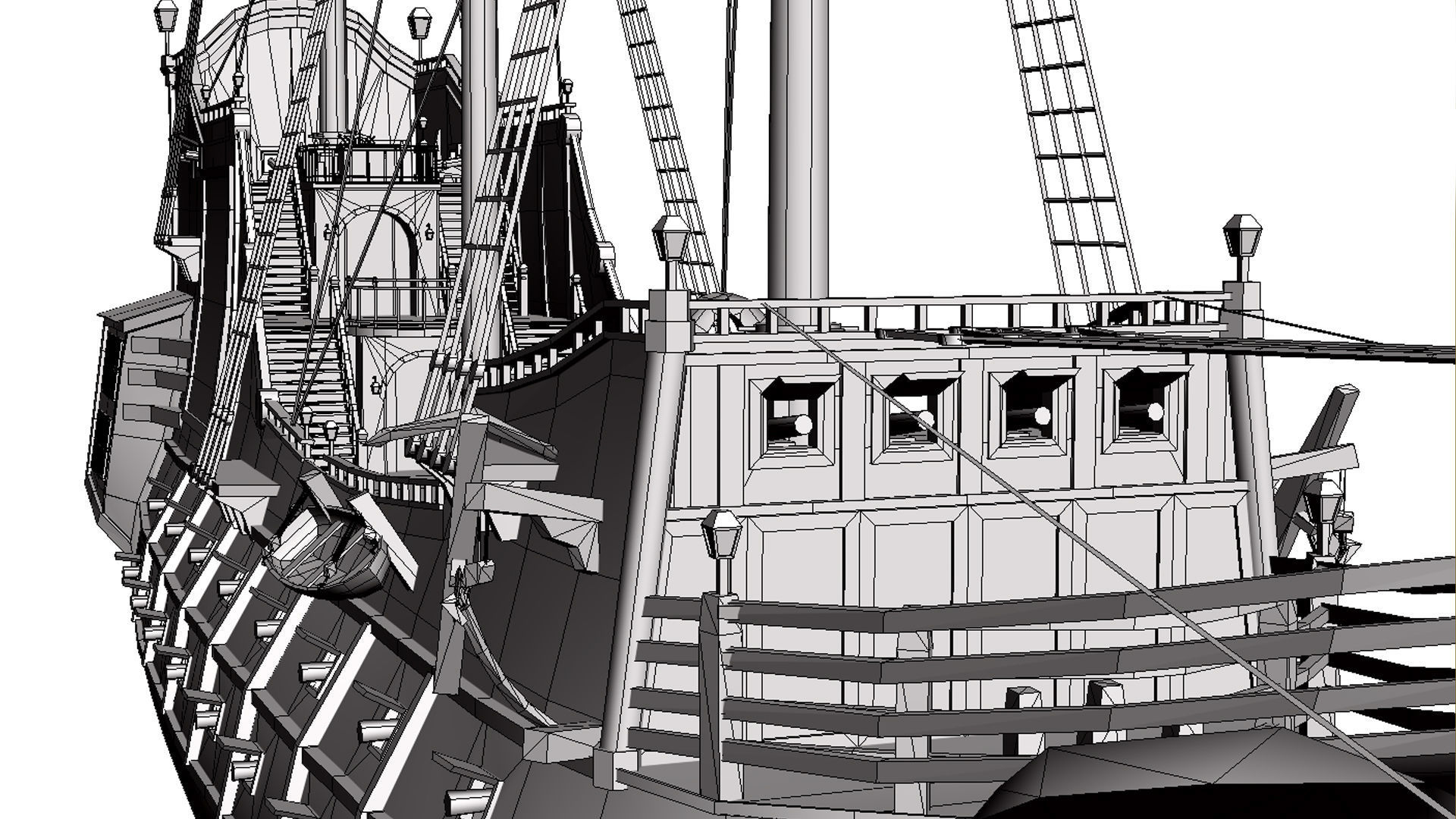 Galleon Low-poly 3D model_12