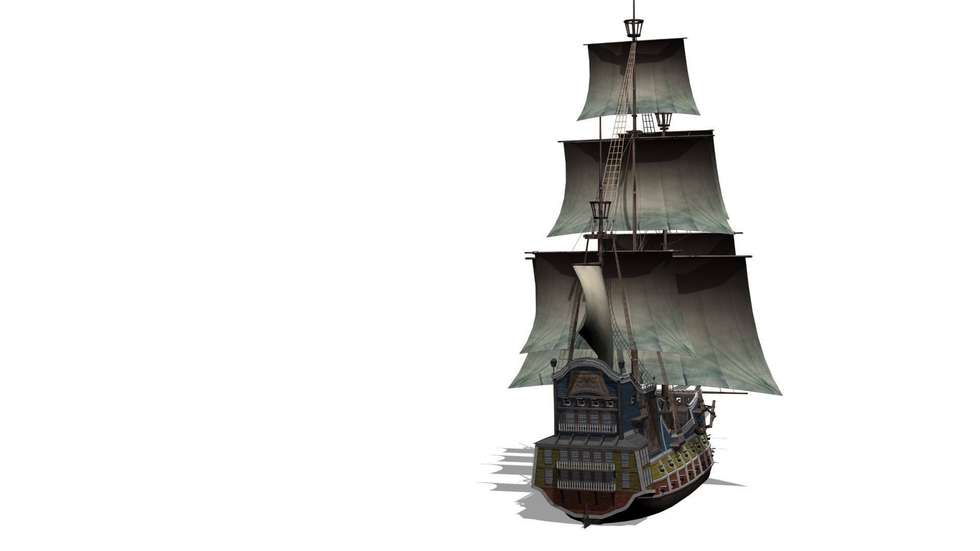 Galleon Low-poly 3D model_5