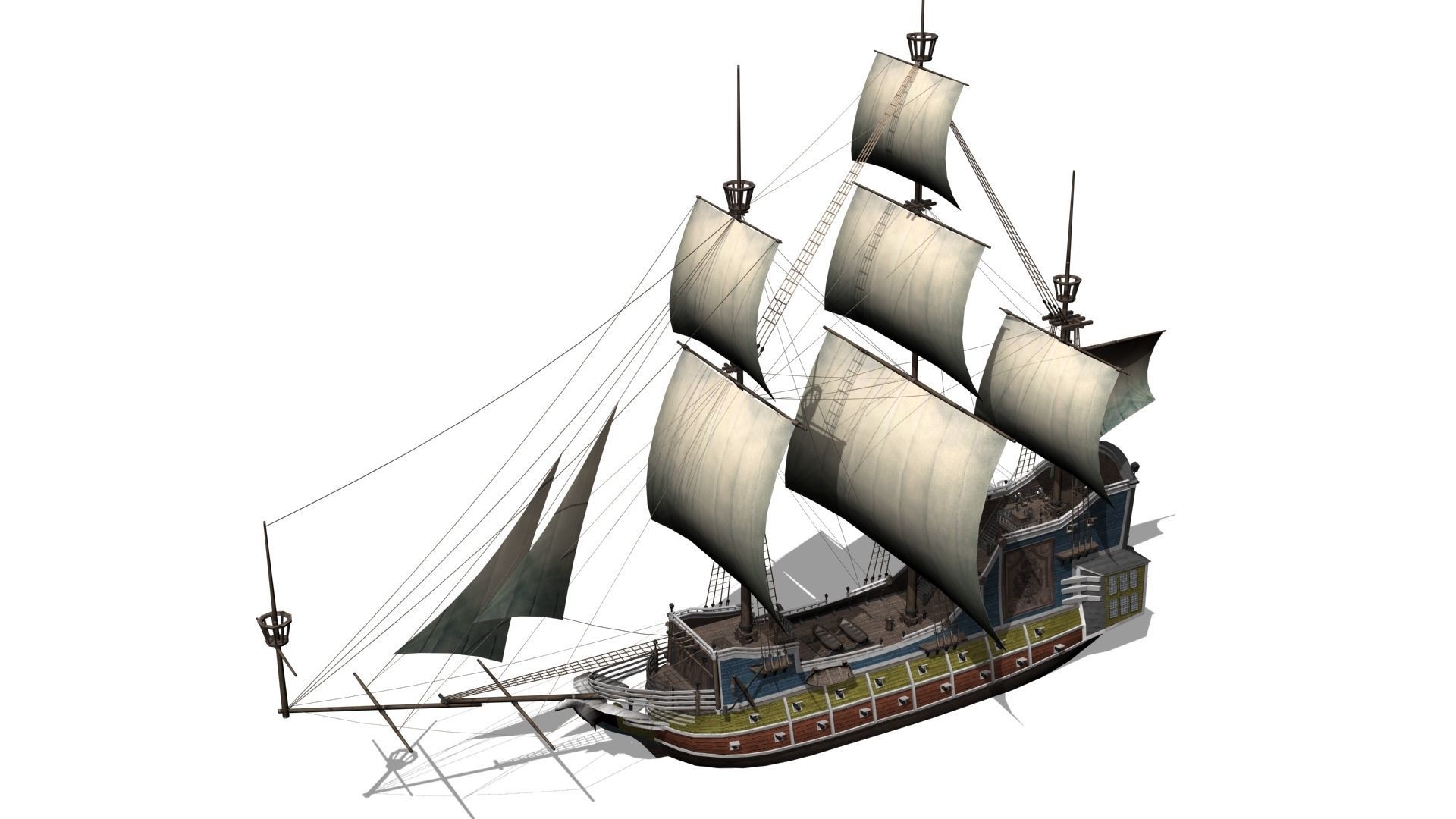 Galleon Low-poly 3D model_2