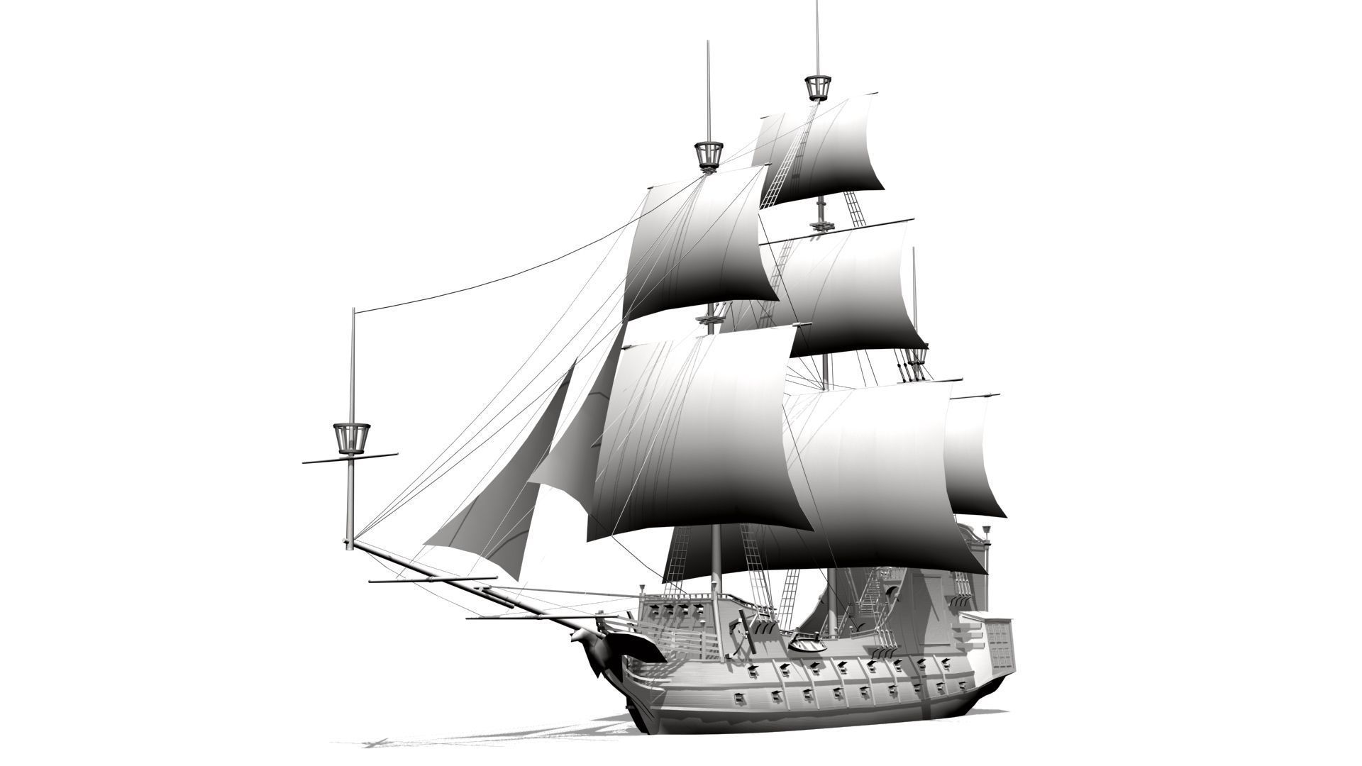 Galleon Low-poly 3D model_10