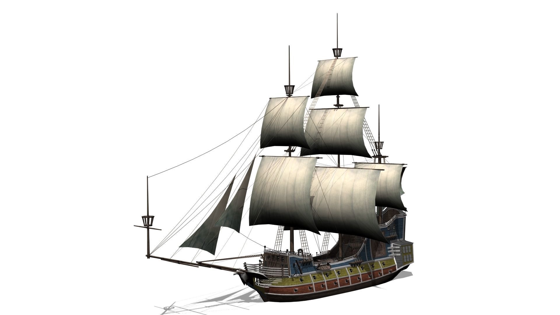 Galleon Low-poly 3D model_1