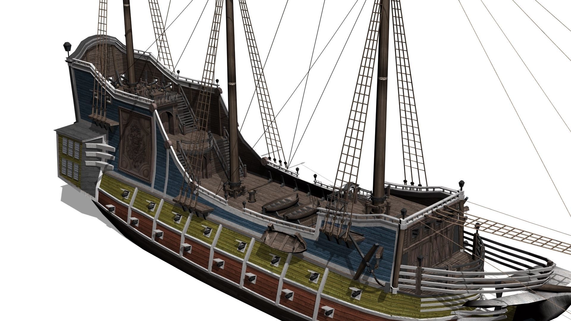 Galleon Low-poly 3D model_7