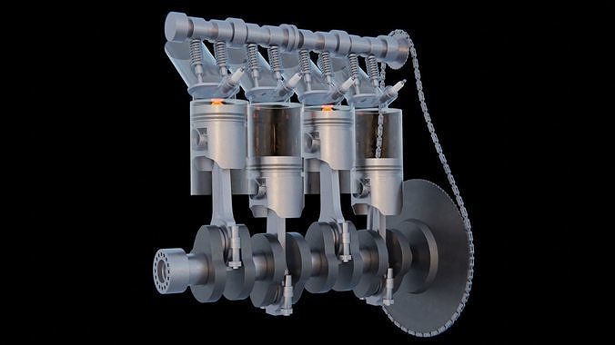 V4 Motor engine VAZ 2105 animated 3D model