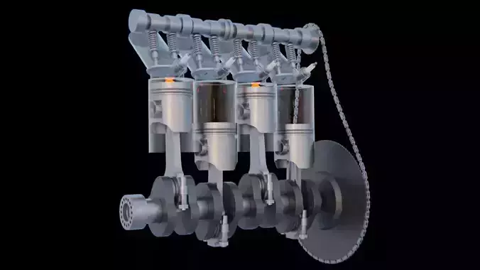 V4 Motor engine VAZ 2105 animated 3D model