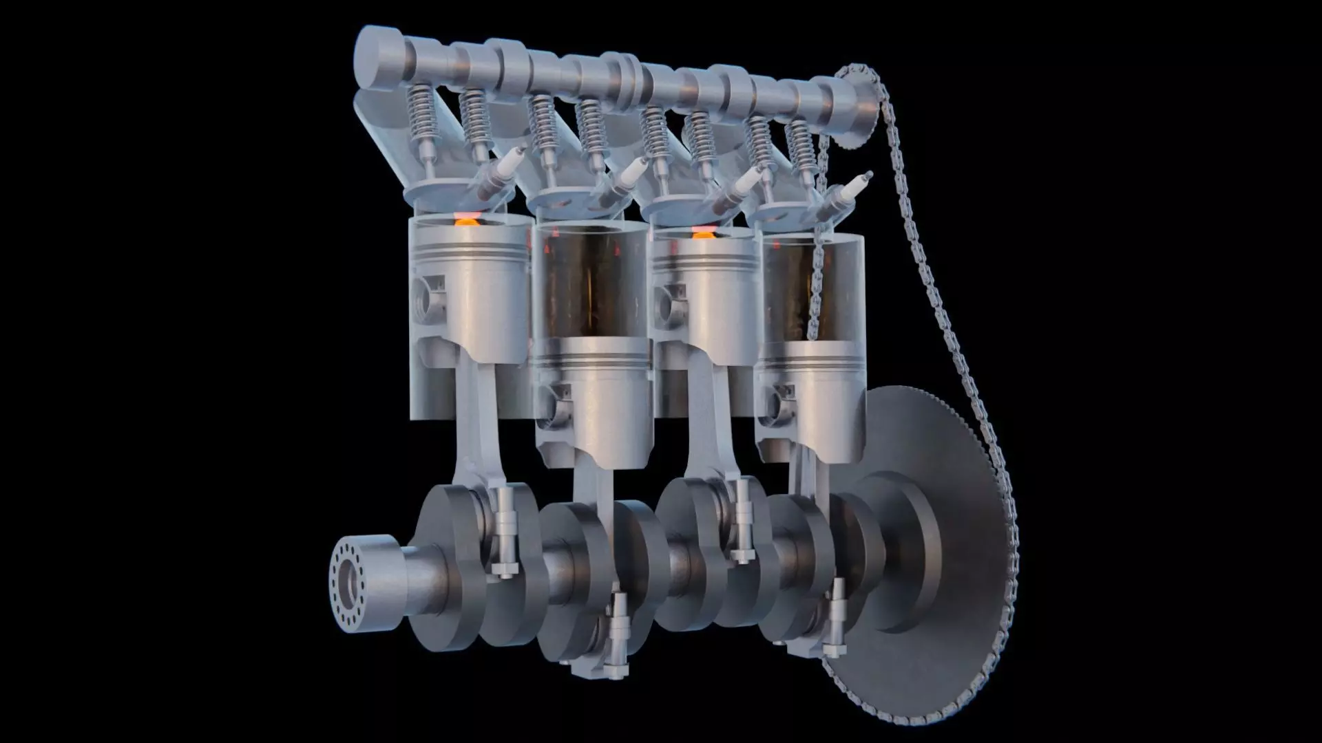 V4 Motor engine VAZ 2105 animated 3D model_0