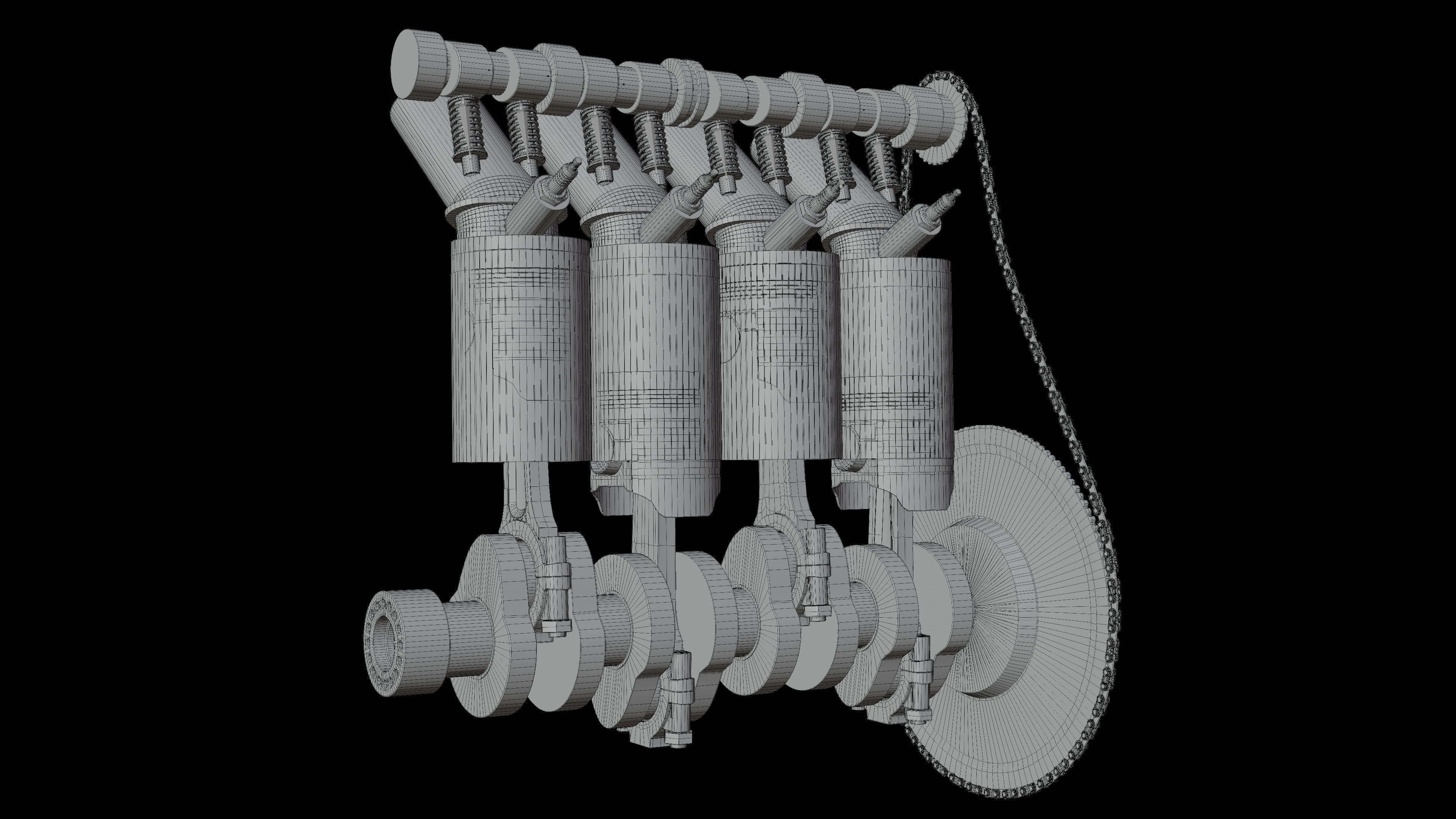 V4 Motor engine VAZ 2105 animated 3D model_11