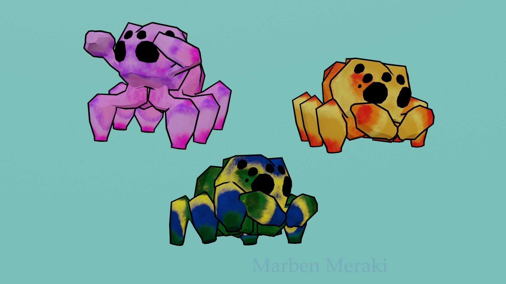 Low Poly Cartoon Cute Spider Low-poly 3D model_9