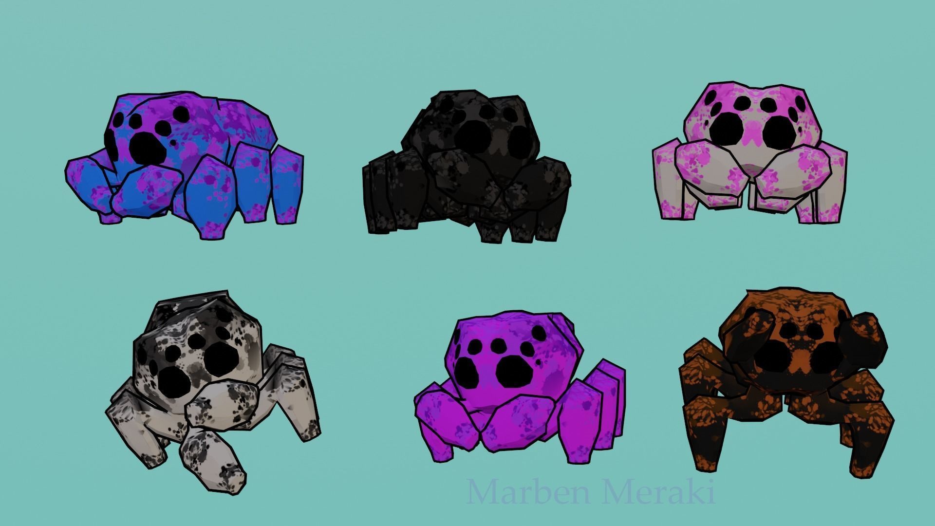 Low Poly Cartoon Cute Spider Low-poly 3D model_6