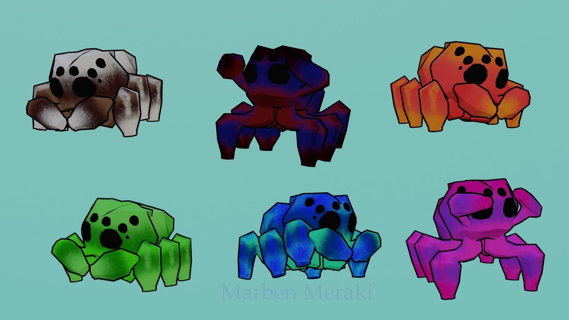 Low Poly Cartoon Cute Spider Low-poly 3D model_7