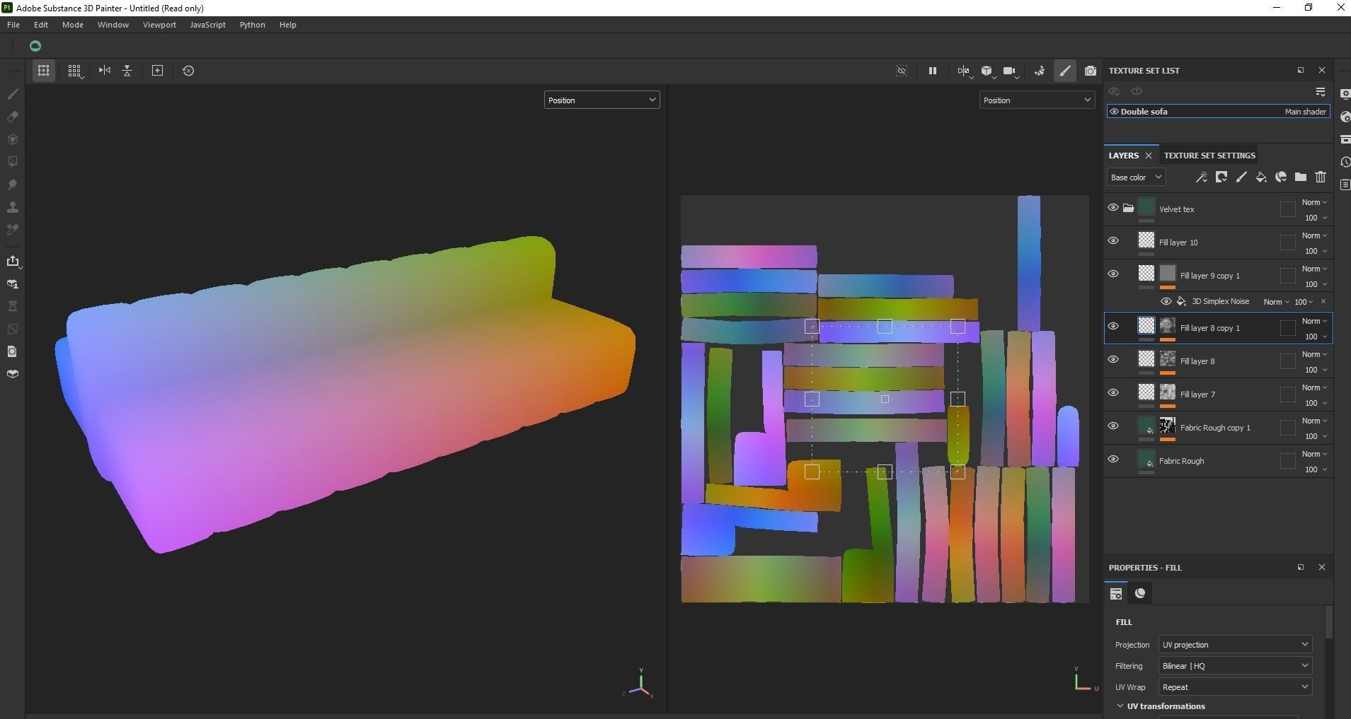 Minimalist Double Side Velvet Modular Sofa Low-poly 3D model_24