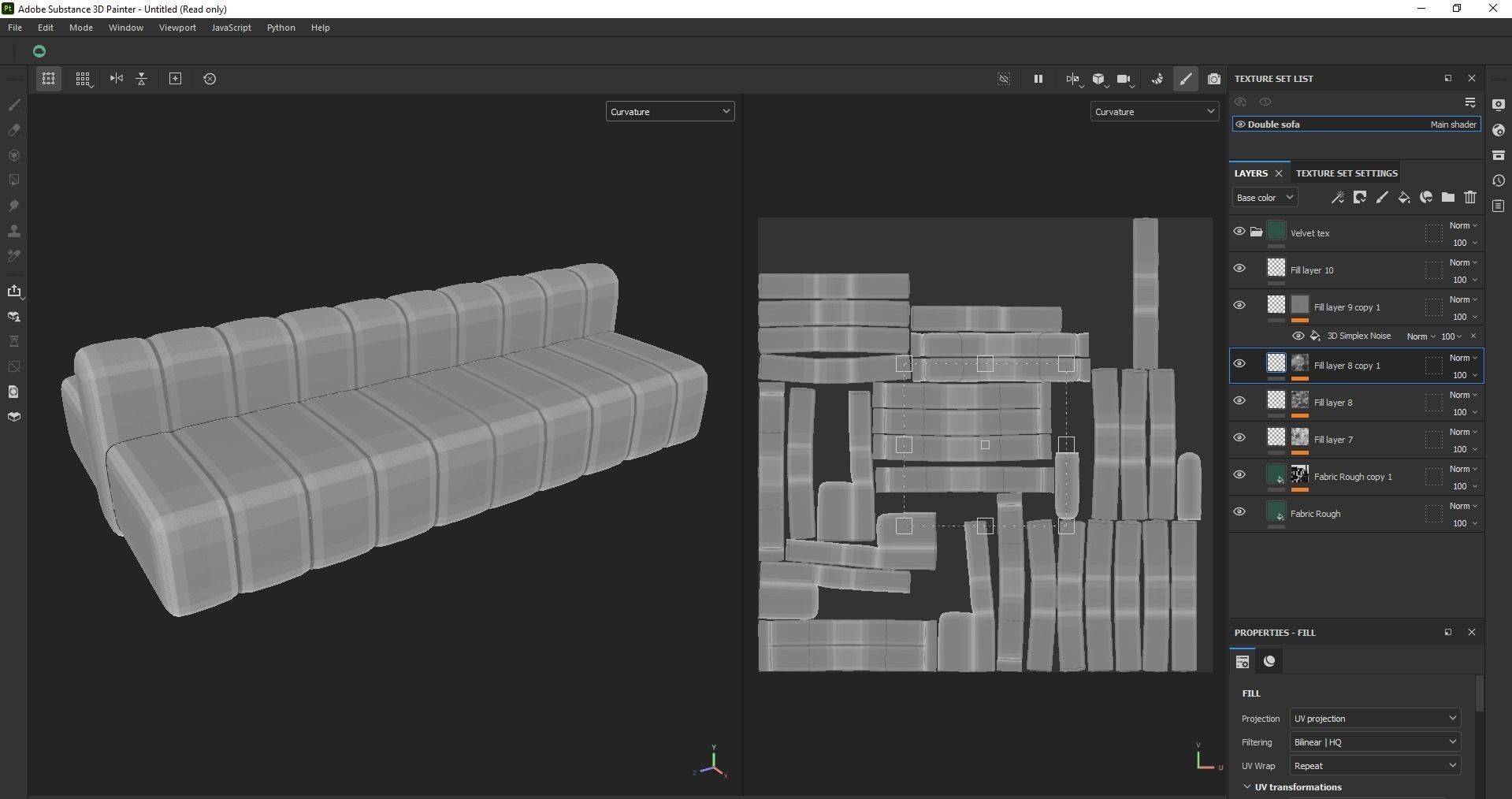 Minimalist Double Side Velvet Modular Sofa Low-poly 3D model_23