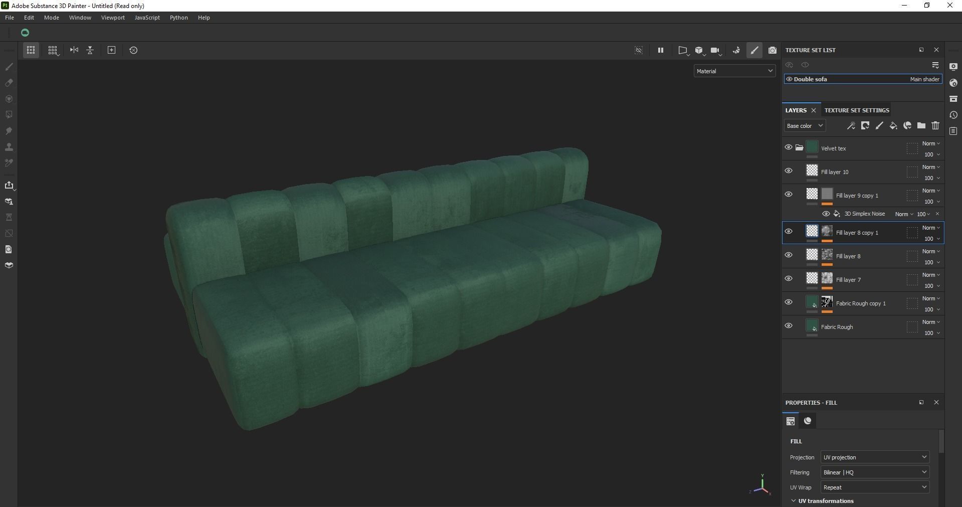 Minimalist Double Side Velvet Modular Sofa Low-poly 3D model_17