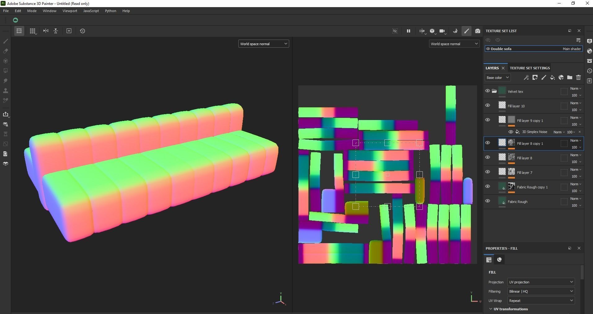 Minimalist Double Side Velvet Modular Sofa Low-poly 3D model_20