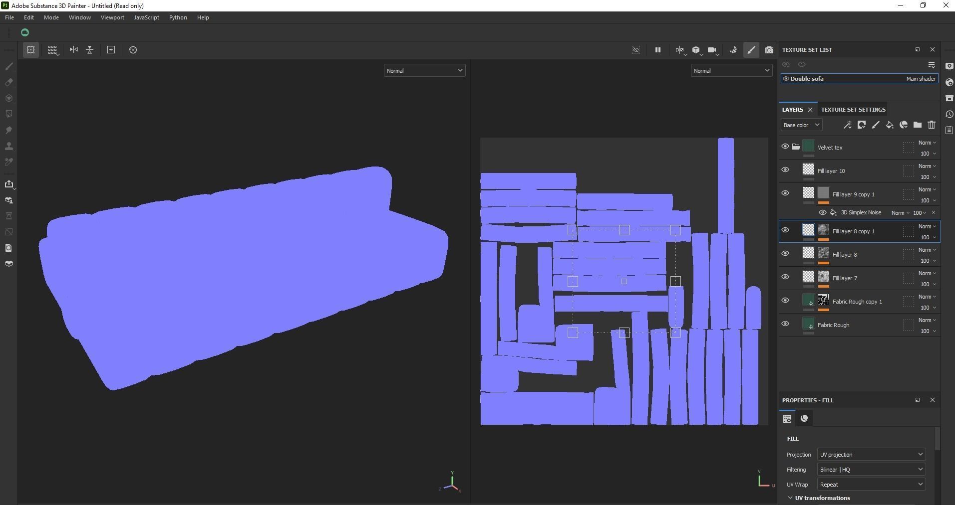 Minimalist Double Side Velvet Modular Sofa Low-poly 3D model_19