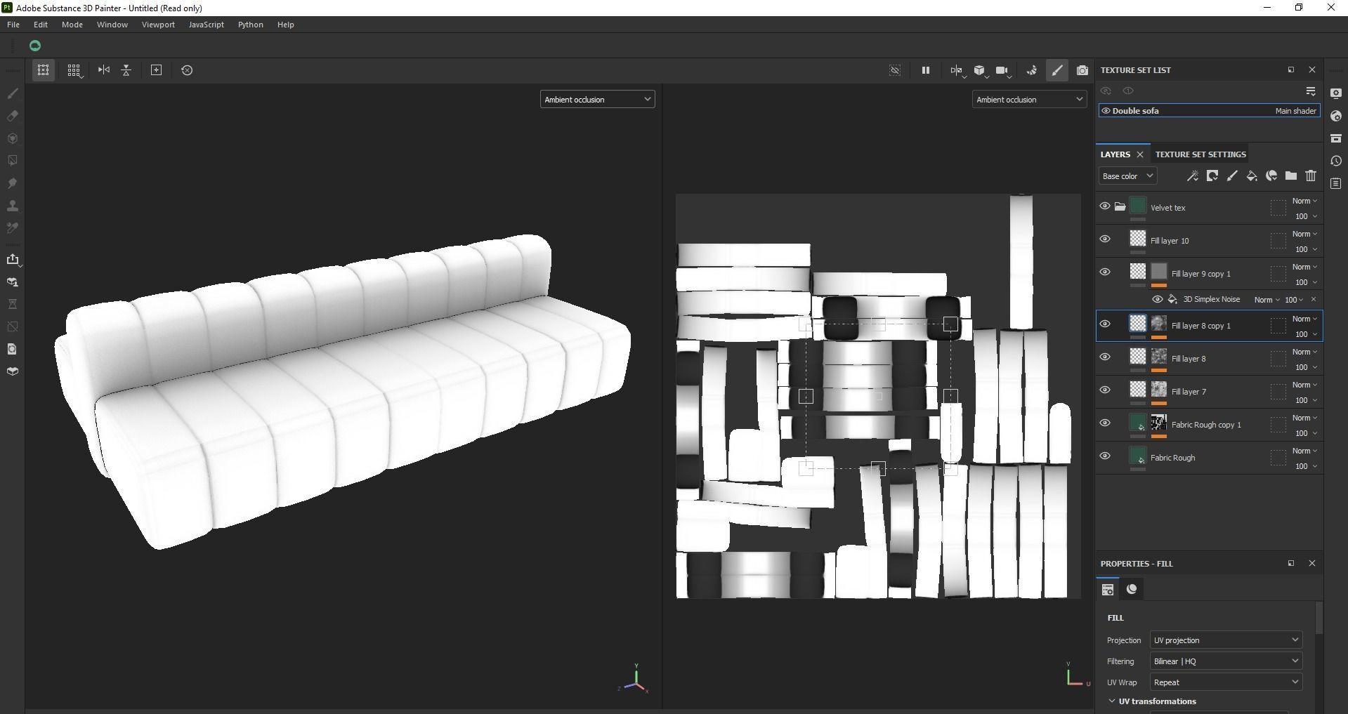 Minimalist Double Side Velvet Modular Sofa Low-poly 3D model_22