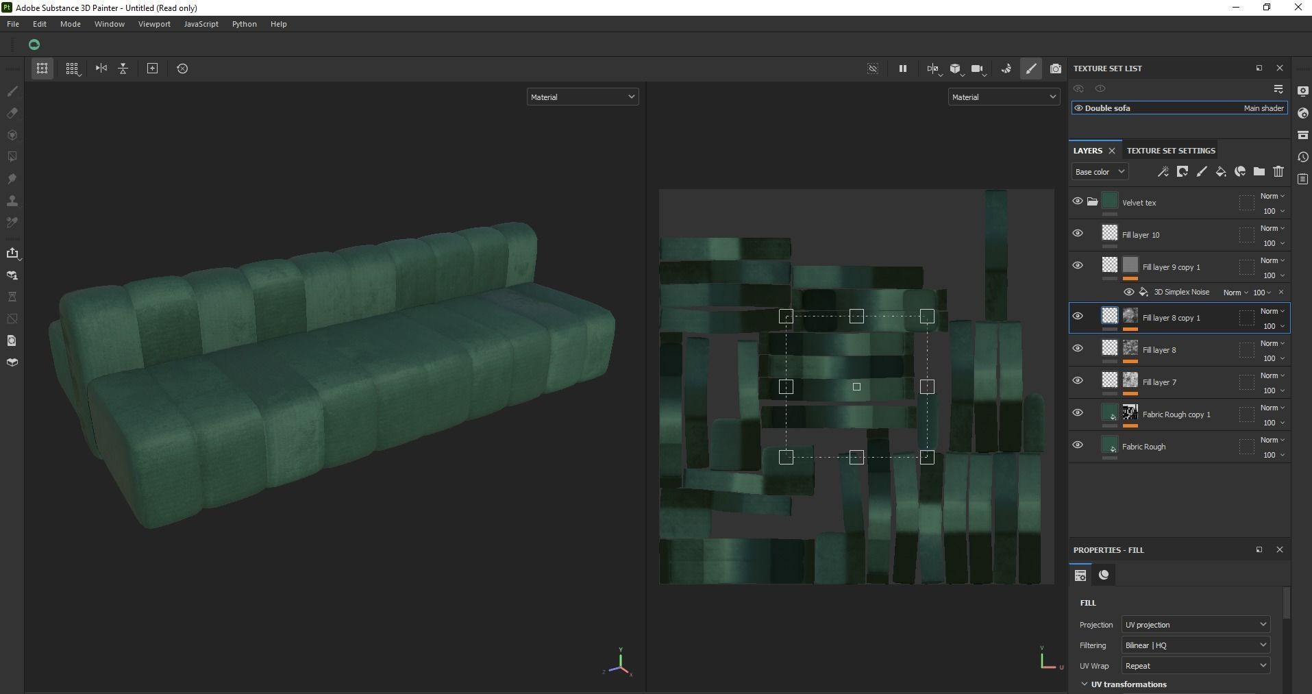 Minimalist Double Side Velvet Modular Sofa Low-poly 3D model_18