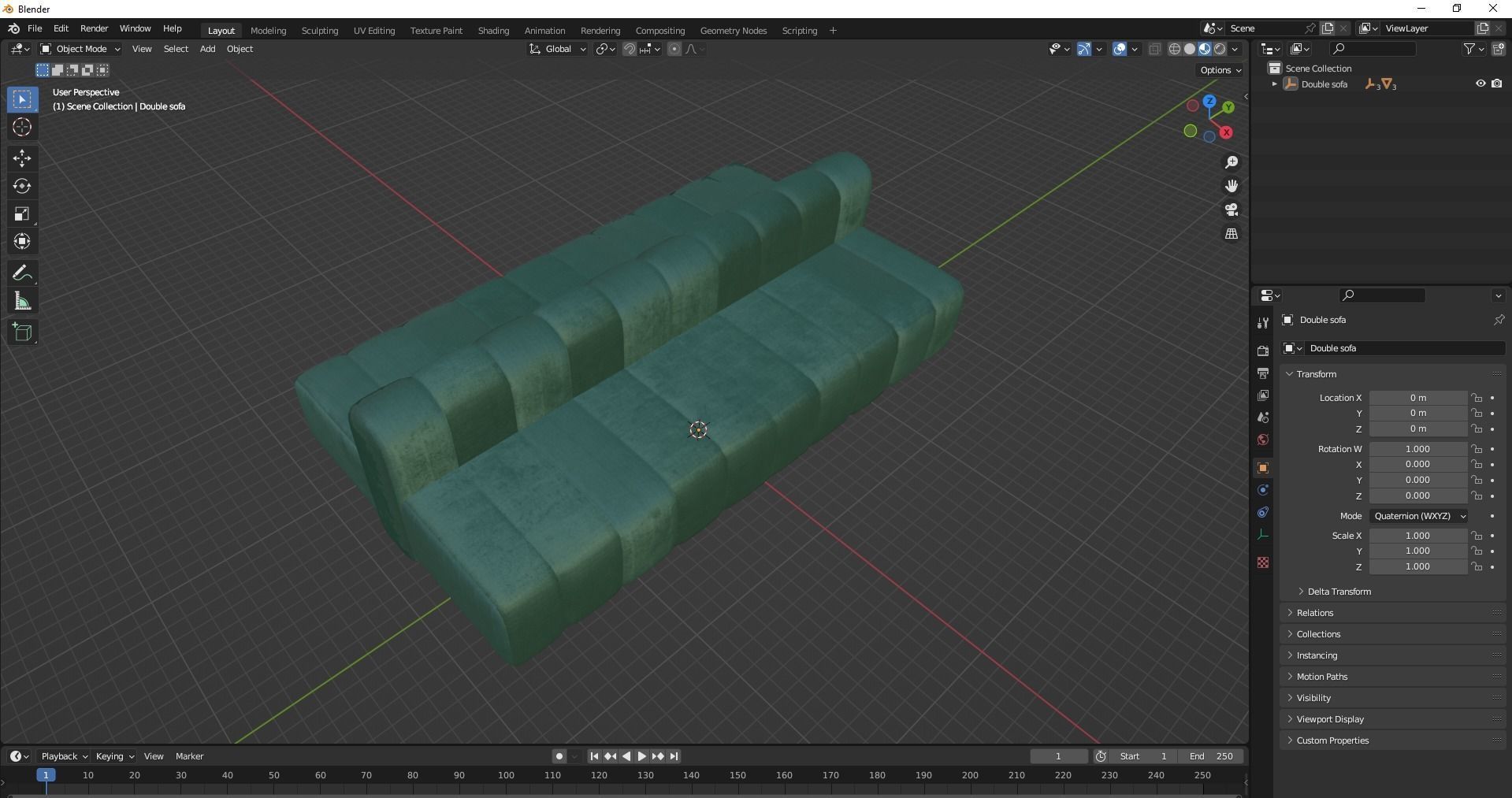 Minimalist Double Side Velvet Modular Sofa Low-poly 3D model_27