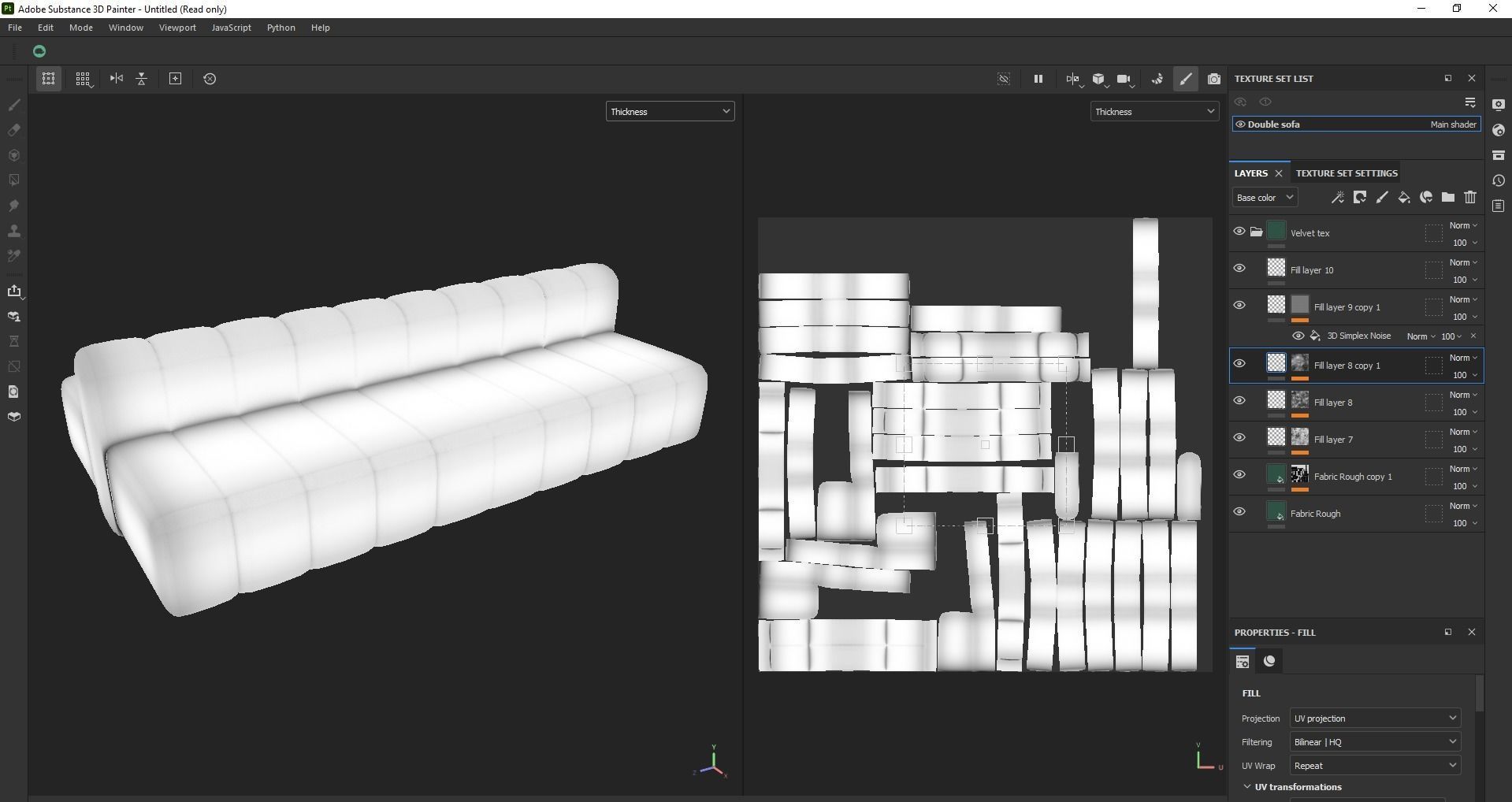 Minimalist Double Side Velvet Modular Sofa Low-poly 3D model_25