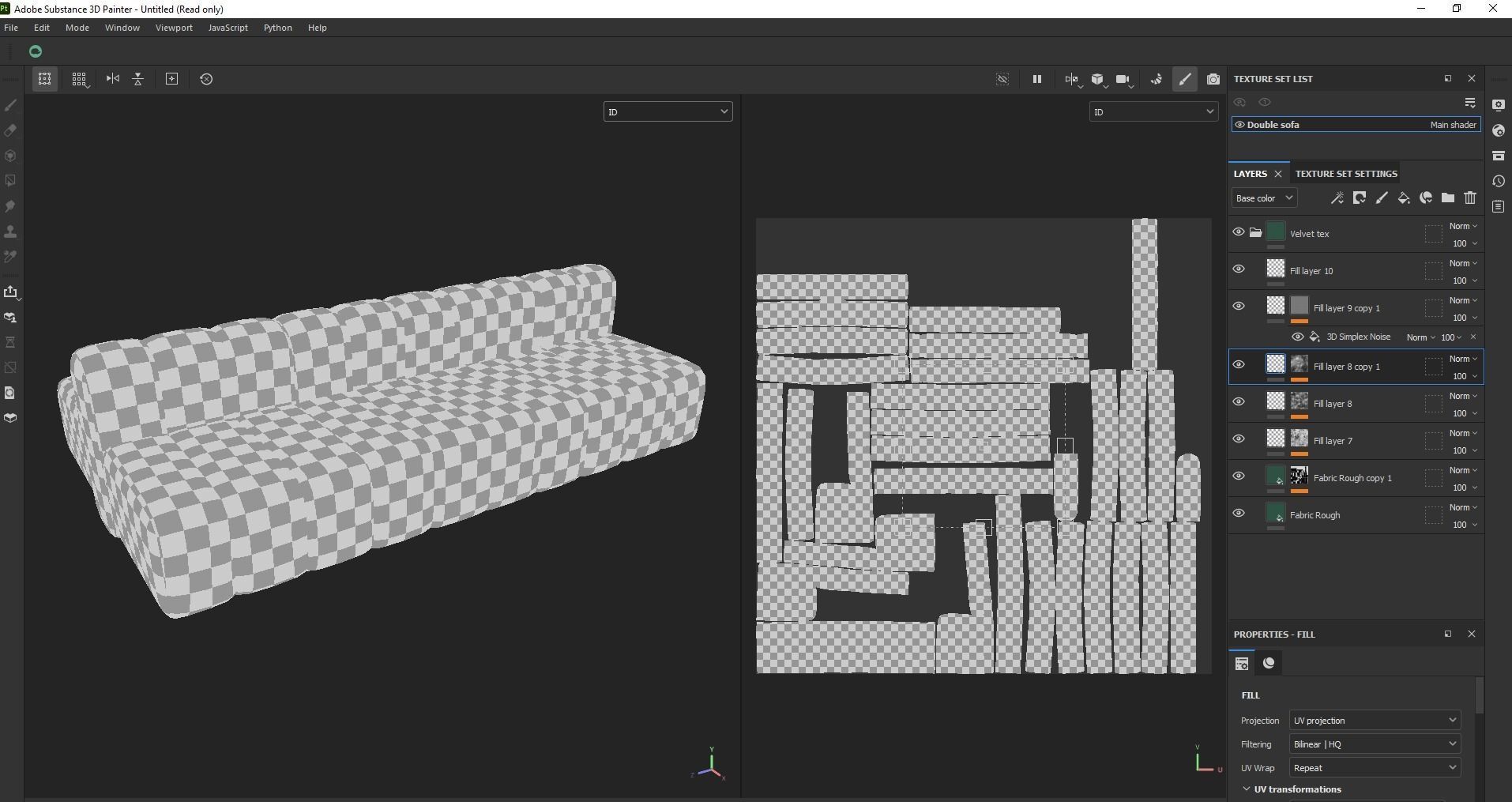 Minimalist Double Side Velvet Modular Sofa Low-poly 3D model_21