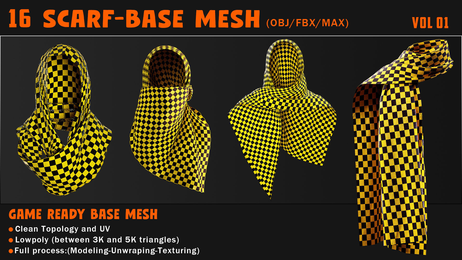 16 SCARF-GAME READY BASE MESH---OBJ-FBX-MAX- Low-poly 3D model_1