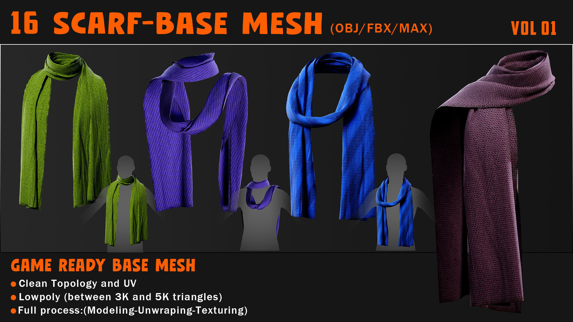 16 SCARF-GAME READY BASE MESH---OBJ-FBX-MAX- Low-poly 3D model_2