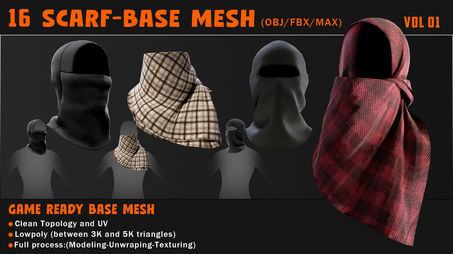 16 SCARF-GAME READY BASE MESH---OBJ-FBX-MAX- Low-poly 3D model_4