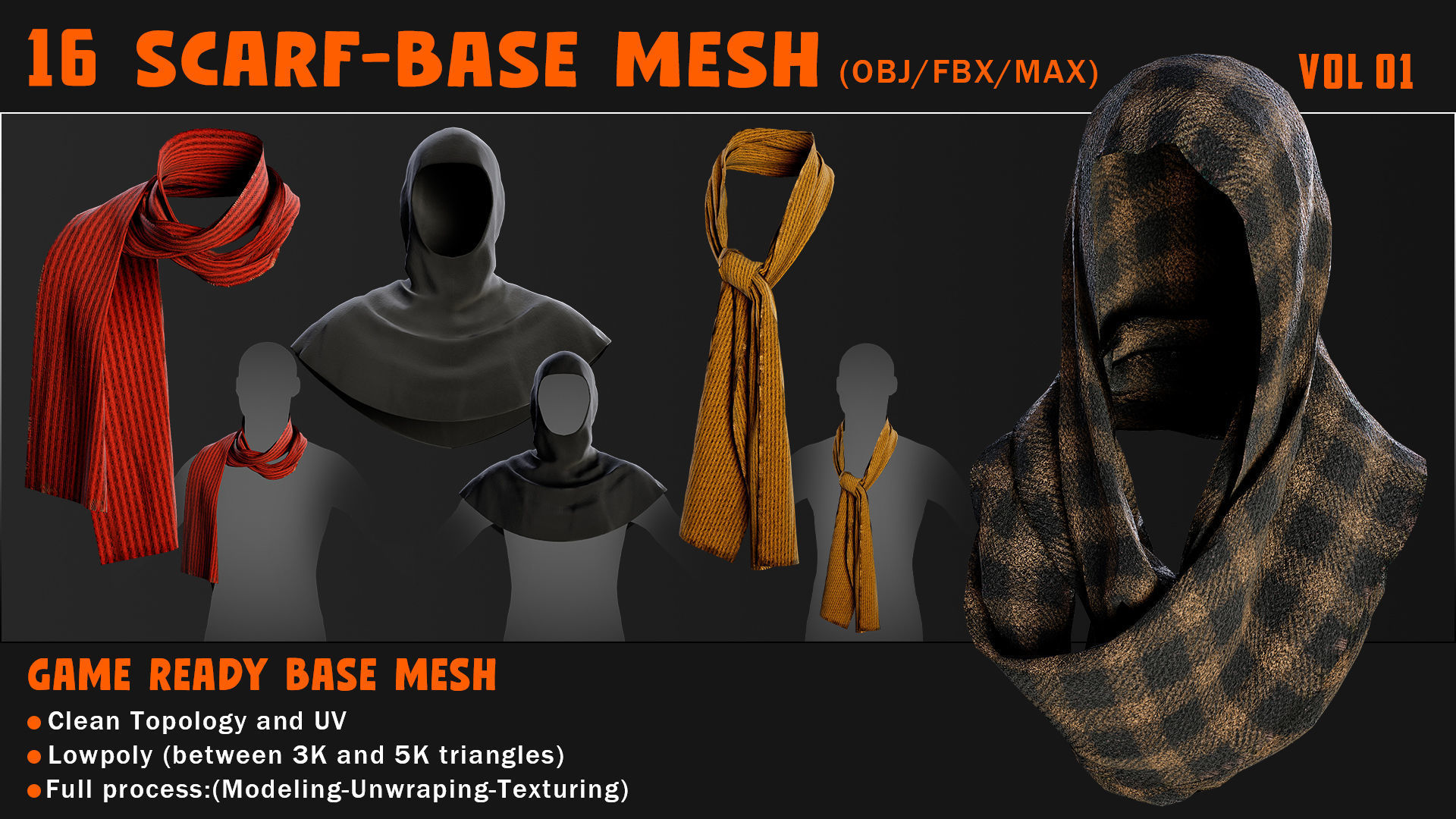 16 SCARF-GAME READY BASE MESH---OBJ-FBX-MAX- Low-poly 3D model_3