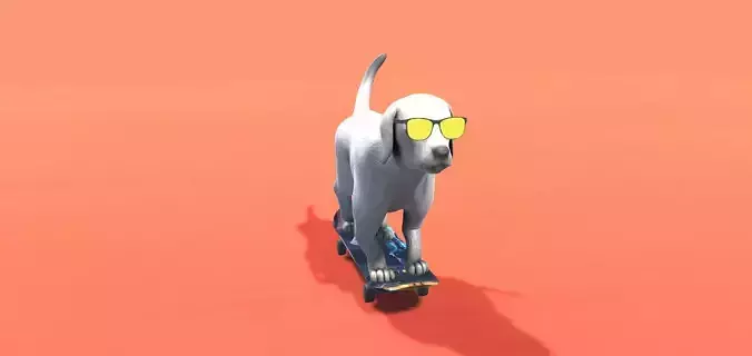 Skating Dog Animations Low-poly 3D model