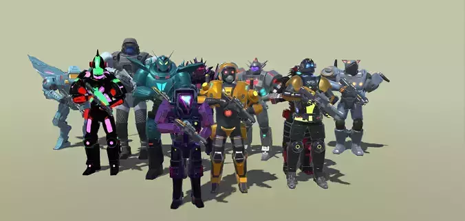 Sci-Fi Warrior Bots Low-poly 3D model