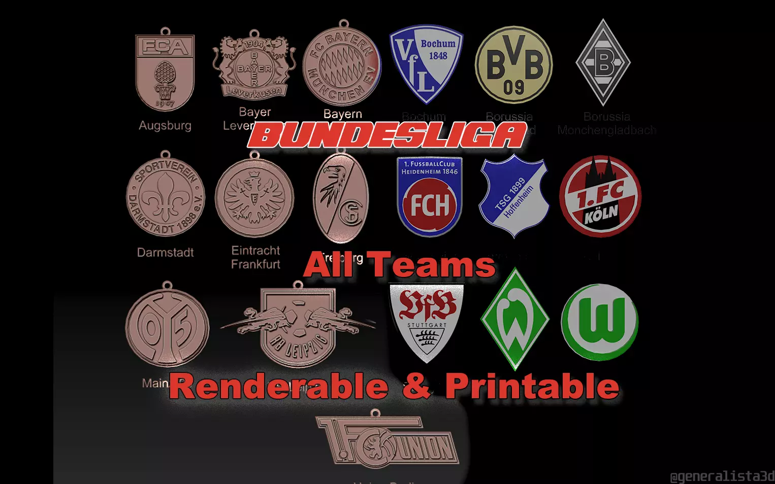 Bundesliga all logo teams printable and renderable 3D print model_0