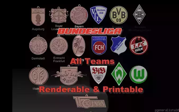 Bundesliga all logo teams printable and renderable 3D print model