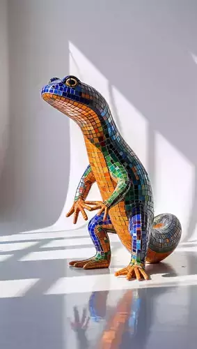 Vibrant Mosaic Gecko Sculpture in Sunlight 3D model