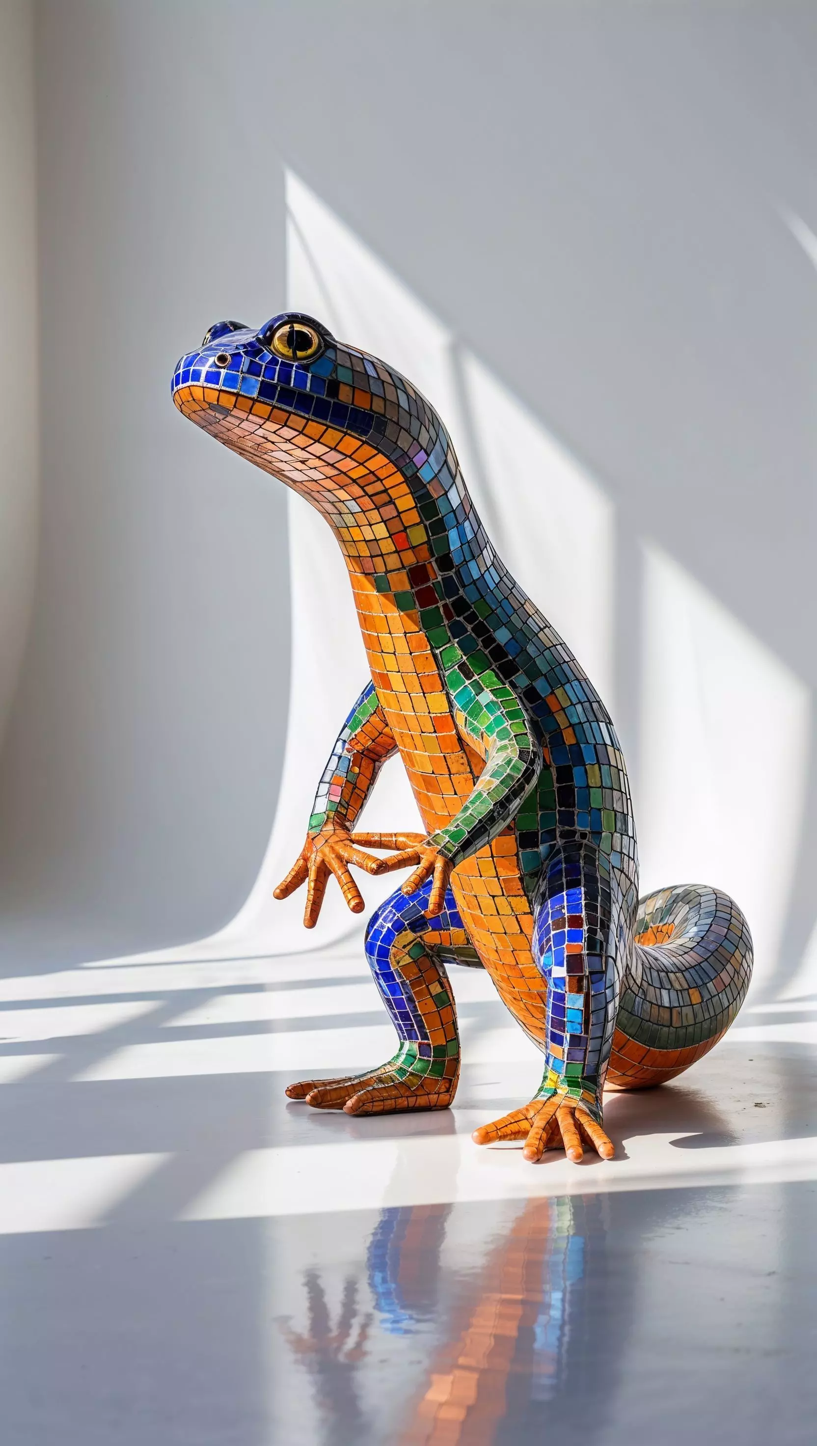 Vibrant Mosaic Gecko Sculpture in Sunlight 3D model_0