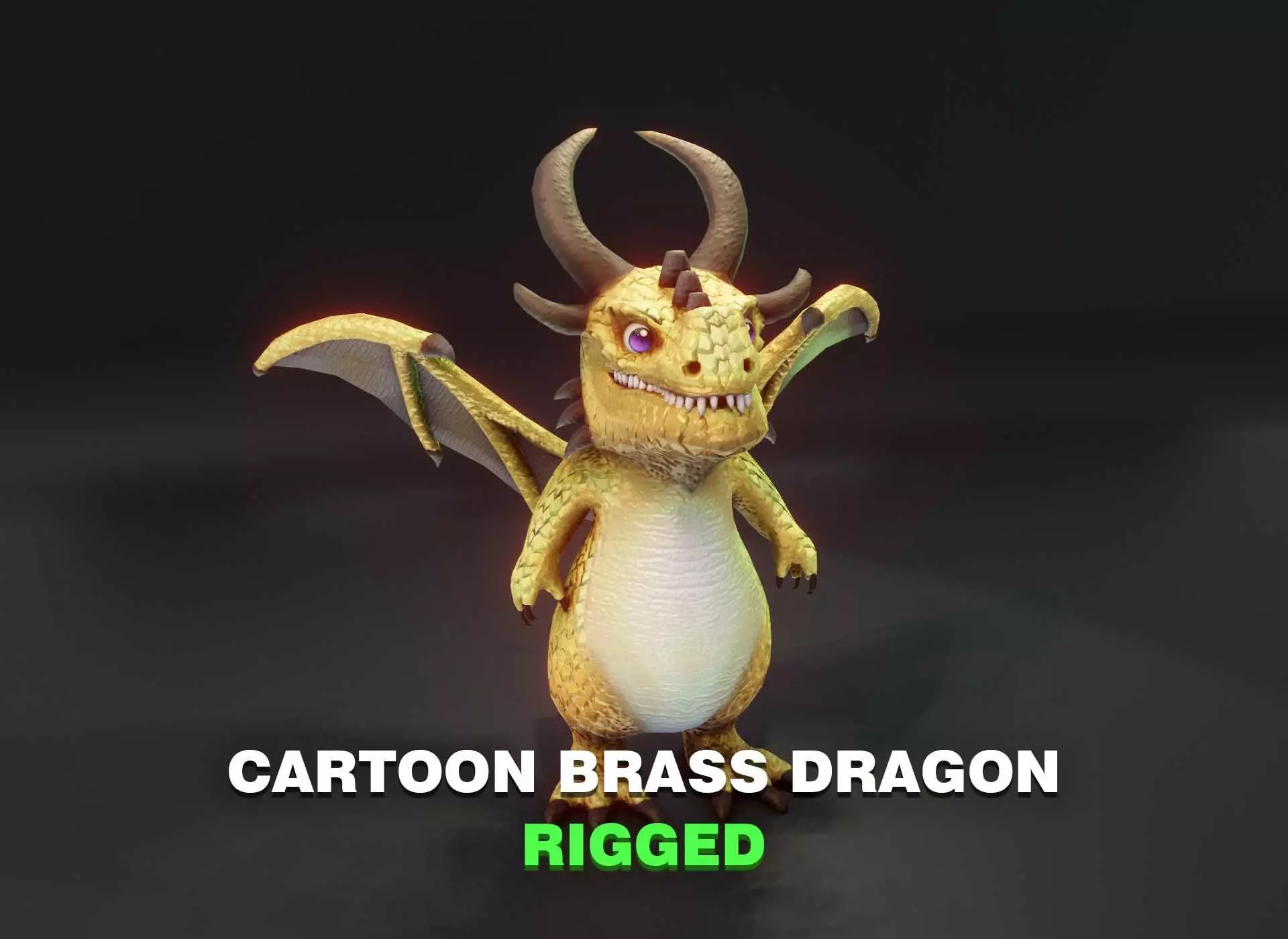 Cartoon Brass Dragon Rigged 3D Model Low-poly 3D model_0