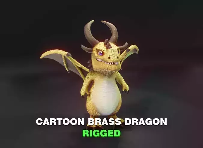 Cartoon Brass Dragon Rigged 3D Model Low-poly 3D model