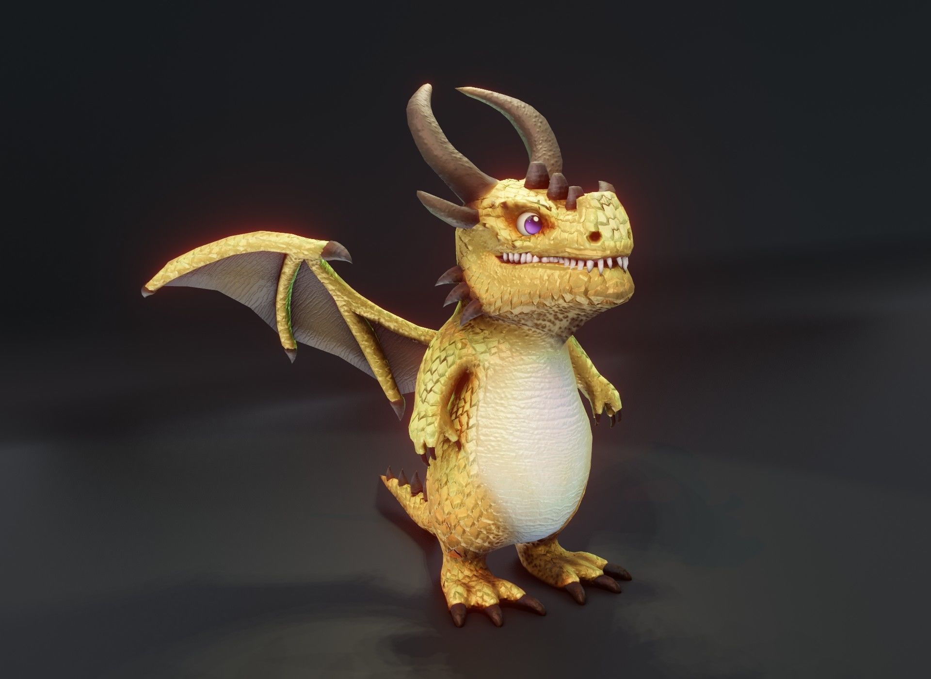 Cartoon Brass Dragon Rigged 3D Model Low-poly 3D model_8