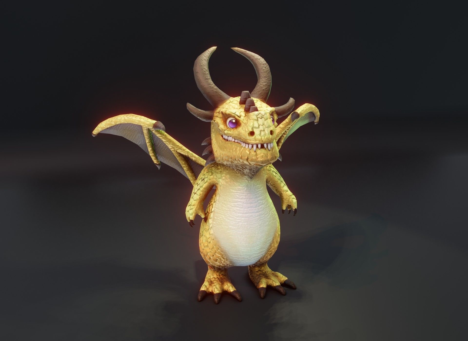 Cartoon Brass Dragon Rigged 3D Model Low-poly 3D model_2