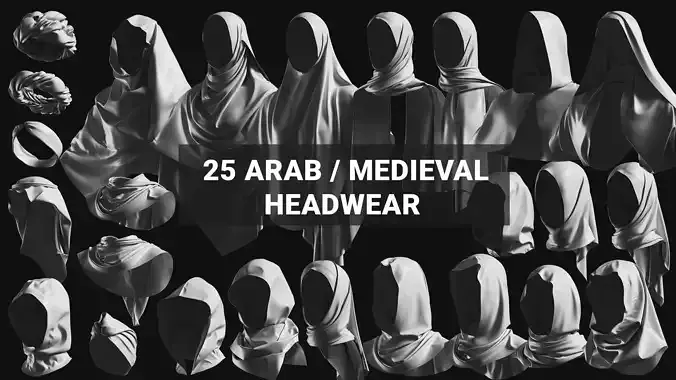 Basemesh Arab Medieval Headwear Collection 3D model