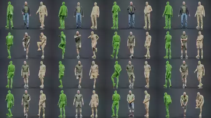 69 Male Characters RAW Scan 3D Model Collection