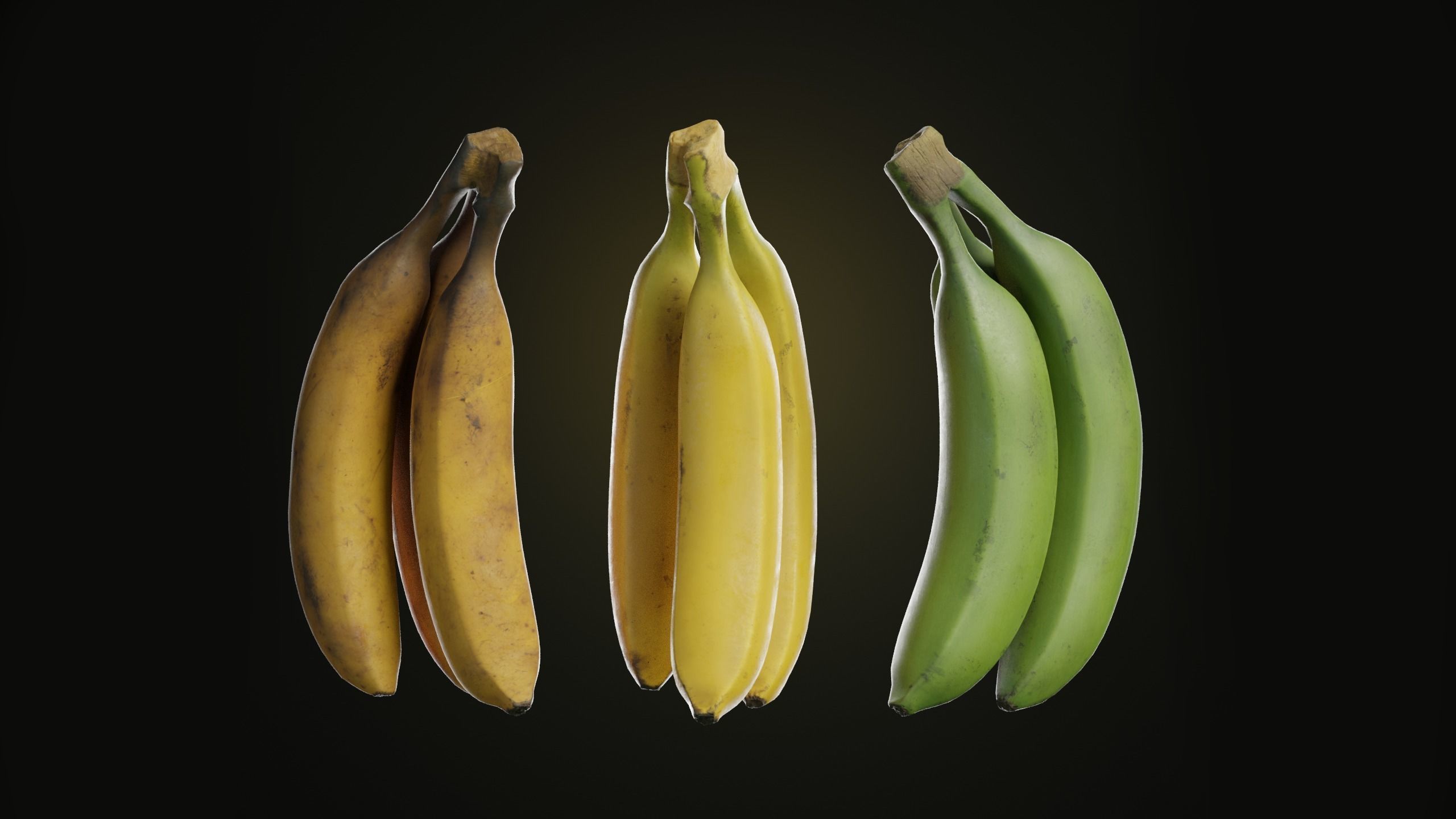 Photorealistic Banana 3D Model - Bunch-of-Three Low-poly 3D model_2