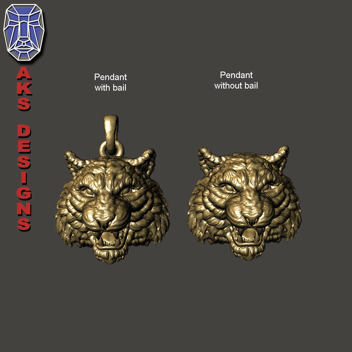 Pendant Organic jewelry tiger v172 3D print model_7