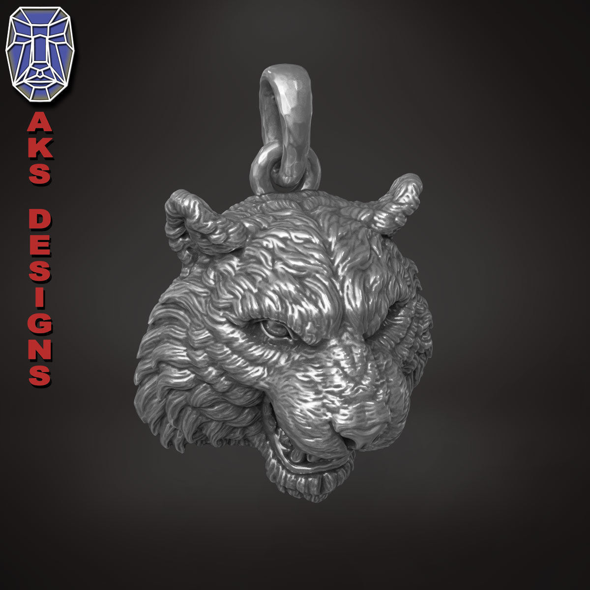 Pendant Organic jewelry tiger v172 3D print model_15