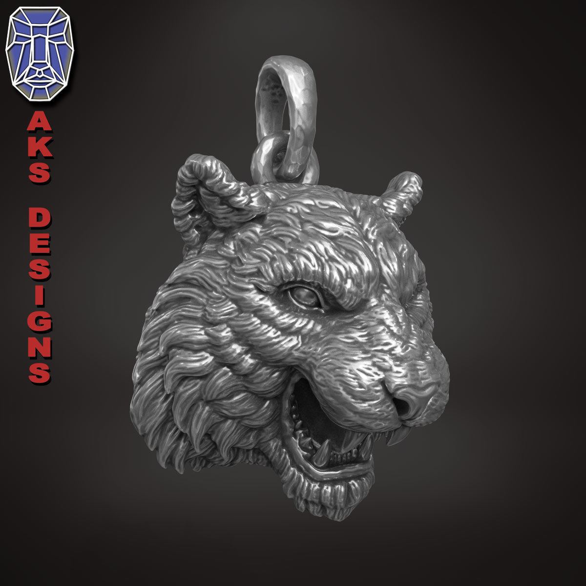 Pendant Organic jewelry tiger v172 3D print model_13