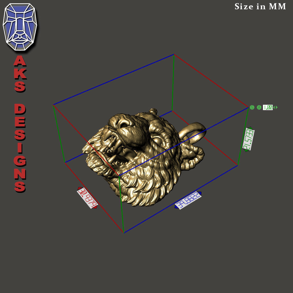 Pendant Organic jewelry tiger v172 3D print model_8