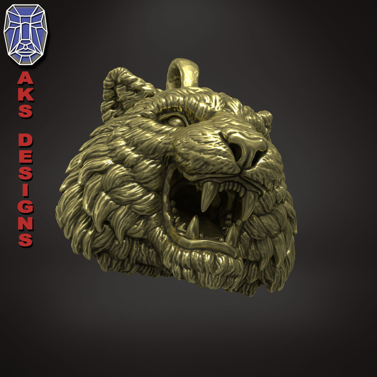 Pendant Organic jewelry tiger v172 3D print model_5