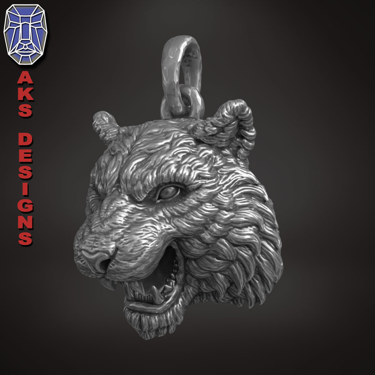 Pendant Organic jewelry tiger v172 3D print model_10